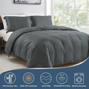 img 2 attached to 💤 CozyLux Organic Bamboo Duvet Cover Set King Size Dark Grey - 3PCS 300TC Luxury Comforter Cover 104"x 90", Oeko-Tex Cooling Bedding with Zipper Closure and Corner Ties, Dark Gray