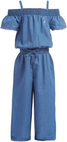 img 2 attached to 👧 Nautica Chambray Button Jumpsuit for Girls' Clothing Size 14 - Jumpsuits & Rompers