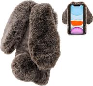 🐰 lg stylo 6 rabbit case - lchda cute 3d bunny ears soft furry hairball fuzzy warm winter faux fur plush fluffy flexible tpu bumper women girls protective skin cover (brown) logo