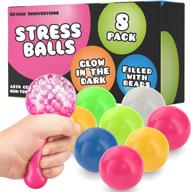 glow in the dark sticky balls - fidget pack of 8 - squishy sensory ball stress toys - sticks to ceiling and wall - stress relief gifts, party supplies, anxiety relief items for kids and adults logo