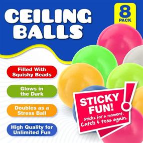 img 3 attached to Glow in The Dark Sticky Balls - Fidget Pack of 8 - Squishy Sensory Ball Stress Toys - Sticks to Ceiling and Wall - Stress Relief Gifts, Party Supplies, Anxiety Relief Items for Kids and Adults