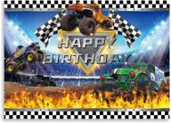 captivating monster truck themed backdrop: seasonwood 7x5ft for unforgettable baby boys kids birthday 🚛 party photography – grave digger racing cars cake table decorations, banner, photo booth props & more! logo