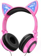 🐱 lobkin pink foldable wired over ear kids headphones with glowing light, perfect for girls, children, cosplay fans - cat ear headphones logo