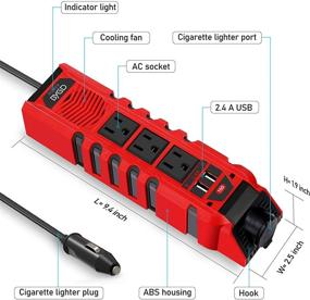 img 2 attached to 🚘 High-Performance 150W Car Power Inverter for 12V DC to 110V AC Conversion - 3 AC Outlets, 2 Quick Charger 2.4A USB Ports, and Cigarette Lighter Socket Charger Adapter