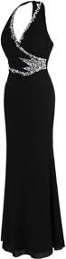 img 2 attached to 💃 Stunning Angel-fashions Halter V Neck Beaded Slim Long Black Dress for Women