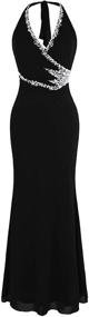 img 3 attached to 💃 Stunning Angel-fashions Halter V Neck Beaded Slim Long Black Dress for Women