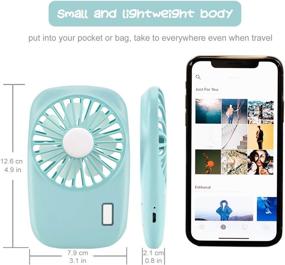 img 2 attached to 💨 Small Portable Rechargeable Fan by Mikikin - Adjustable Speed Mini Handheld USB Fan for Outdoor, Room, Camping, Office, and Travel (Blue)