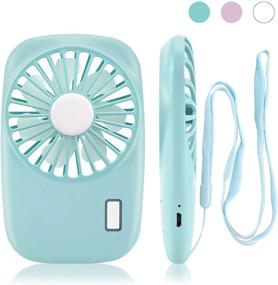 img 4 attached to 💨 Small Portable Rechargeable Fan by Mikikin - Adjustable Speed Mini Handheld USB Fan for Outdoor, Room, Camping, Office, and Travel (Blue)