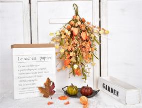 img 2 attached to 🍁 Enhance Your Thanksgiving Décor with GRBAMBI Artificial Fall Swag, Featuring 18.5-inch Fall Colors, Grain Ears and Paper Flowers for Your Front Door