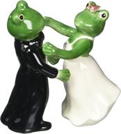 🐸 appletree design frog wedding couple salt and pepper set - whimsical ceramic shakers, man 4-1/8-inch, woman 3-3/4-inch logo