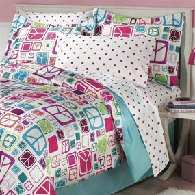 img 1 attached to 🛏️ Twin Teal Girls Comforter Set - My Room Peace Out with Bedskirt