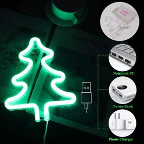 img 1 attached to Vibrant Green Christmas Tree Neon Signs - LED Wall Decor for Kids Room, Bar, Parties, and Home - Battery or USB Operated Neon Light Sign