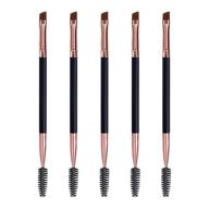 🖌️ duo eyebrow brush set with spoolie, angled brow brush, and eyelash brush for eye makeup - 5pcs (black) logo