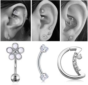 img 1 attached to 💎 Stylish AceFun 5Pcs Daith Rook Piercing Earrings: Trendy 16G Surgical Steel Heart Shaped Closure Rings Curved Bar Barbell with Opal Zircon Turquoise - Perfect Daith, Cartilage, and Helix Earrings for Women