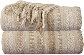 img 4 attached to 🛋️ Boho Farmhouse Throw Blanket: Brown Cotton Stripe Cozy Bed Blanket with Fringe - Soft and Luxury for Living Room Decor, Couch, Chair & Everyday Use - 50 x 60 Inches