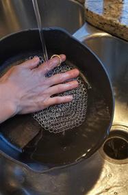 img 2 attached to 🔗 Cast Iron Pan Chainmail Scrubber - The Ideal Stainless Steel Cleaning Tool for Cast Iron. 6-Inch Round Cast Iron Scrubber (Pots not Included).