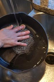 img 3 attached to 🔗 Cast Iron Pan Chainmail Scrubber - The Ideal Stainless Steel Cleaning Tool for Cast Iron. 6-Inch Round Cast Iron Scrubber (Pots not Included).