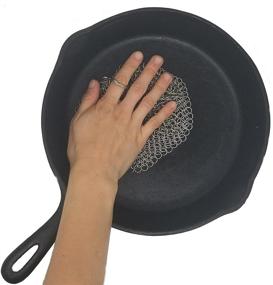 img 1 attached to 🔗 Cast Iron Pan Chainmail Scrubber - The Ideal Stainless Steel Cleaning Tool for Cast Iron. 6-Inch Round Cast Iron Scrubber (Pots not Included).