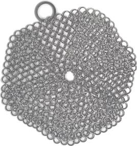 img 4 attached to 🔗 Cast Iron Pan Chainmail Scrubber - The Ideal Stainless Steel Cleaning Tool for Cast Iron. 6-Inch Round Cast Iron Scrubber (Pots not Included).