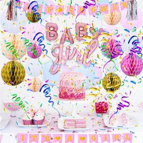 img 4 attached to 🎀 CutiePii Pink Baby Shower Decorations for Girl - Complete 54-Piece Set: It's a Girl Banner, Balloons, Pom Poms, Lanterns, Tassels - Stunning Pink Baby Shower Backdrop