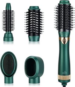 img 4 attached to 💁 4 in 1 Hair Dryer Brush Set – Interchangeable Hot Air Brush Head for Volumizing, Curling, Drying, and Straightening – Green, with Negative Ion Technology to Reduce Frizz and Static