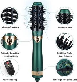 img 2 attached to 💁 4 in 1 Hair Dryer Brush Set – Interchangeable Hot Air Brush Head for Volumizing, Curling, Drying, and Straightening – Green, with Negative Ion Technology to Reduce Frizz and Static