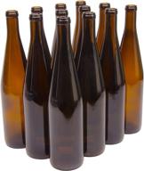 premium north mountain supply 750ml amber glass california hock wine bottles - set of 12, flat-bottomed with cork finish logo