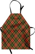 🍀 ambesonne checkered apron: irish tartan plaid motifs in christmas colors, adjustable bib for cooking & gardening - adult size, emerald yellow логотип