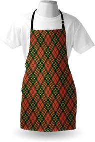 img 1 attached to 🍀 Ambesonne Checkered Apron: Irish Tartan Plaid Motifs in Christmas Colors, Adjustable Bib for Cooking & Gardening - Adult Size, Emerald Yellow