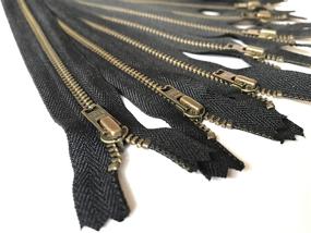 img 2 attached to 🔒 Enhance Your Bags with a Set of 12 Antique Gold YKK Black Metal Zippers, 6 Inch No.5 Zippers for Bags