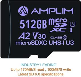 img 2 attached to 📸 Amplim Micro SD карта 512GB - Новая 2021 год MicroSD память плюс адаптер, высокая скорость 170MB/S, A2 MicroSDXC U3 Класс 10 V30 UHS-I - Совместима с Nintendo-Switch, GoPro Hero, Surface, телефоном, камерой, планшетом