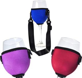 img 3 attached to 🍷 Beautyflier Wine Glass Insulator/Drink Holder/Neoprene Sleeve with Adjustable Neck Strap - Ideal for Wine Walk (Blue/Burgundy/Purple)