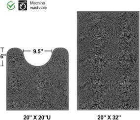 img 3 attached to ТРИТОН Набор ковриков для ванны - 2 штуки ванной комнаты: мата унитаза контурного U-образной формы размером 20х20 дюймов и коврика размером 20х32 дюйма - мягкие, впитывающие воду пушистые коврики для ванны и душа в темно-сером цвете.
