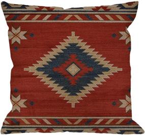 img 4 attached to HGOD DESIGNS Vintage Southwest Native American Throw Pillow Case - Cotton Linen Cushion Cover for Home Decor - Square Standard Size 18x18 inch - Red