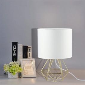 img 2 attached to 🔘 Stylish Modern Vintage White Gold Desk Table Lamps - Perfect for Boys Kids Living Room Bedroom - Minimalist Industrial DIY Bedside Night Light - Ecopower Geometric Cage Light with Metal Hollowed Out Base and Fabric Shade