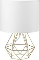 🔘 stylish modern vintage white gold desk table lamps - perfect for boys kids living room bedroom - minimalist industrial diy bedside night light - ecopower geometric cage light with metal hollowed out base and fabric shade логотип