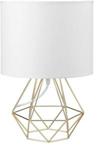 img 4 attached to 🔘 Stylish Modern Vintage White Gold Desk Table Lamps - Perfect for Boys Kids Living Room Bedroom - Minimalist Industrial DIY Bedside Night Light - Ecopower Geometric Cage Light with Metal Hollowed Out Base and Fabric Shade