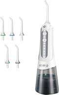 🦷 renpho cordless water teeth cleaner - portable oral irrigator for teeth, gums, braces, dental care with travel bag - 4 modes, 5 flossing tips - rechargeable, anti-leak, ipx7 waterproof (white) logo