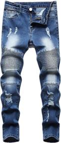 img 4 attached to 👖 Explore Stylish Boy's Biker Skinny Fit Ripped Distressed Stretch Moto Denim Jeans Pants for Fashionable Looks