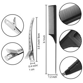 img 2 attached to 🔥 Pack of 3 Carbon Fiber Teasing Combs: Rat Tail Comb, Stainless Steel Pintail Comb, Heat Resistant Teasing Comb with Metal Alligator Curl Clips - Black