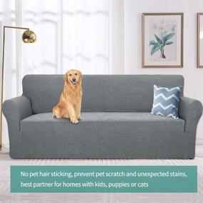 img 3 attached to 🛋️ YEMYHOM High Stretch Sofa Cover | Latest Jacquard Design | Pet Dog & Cat Proof Slipcover | Non Slip, Magic Elastic Furniture Protector | Fits 3 Cushion Couch | Light Gray