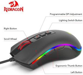 img 3 attached to 🖱️ Redragon M711 Cobra Gaming Mouse: 16.8M RGB Color Backlit, 10K DPI, Comfort Grip, 7 Programmable Buttons