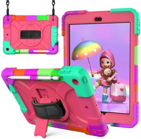 img 4 attached to 📱 2021/2020/2019 iPad 9th/8th/7th Generation Case 10.2 Inch with Pencil Holder - Blosomeet Rugged Kids iPad 8th 7th Gen 10.2 Case for Drop Protection - 3-Layer Cover with Stand, Hand, and Shoulder Strap - Honeysuckle