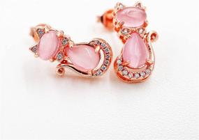 img 2 attached to 🐱 Uloveido Cute Cat Jewelry Set: Pink Crystal Stud Earrings and Pendant Necklace for Trendy Teen Girls Y404