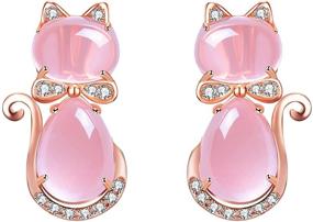 img 4 attached to 🐱 Uloveido Cute Cat Jewelry Set: Pink Crystal Stud Earrings and Pendant Necklace for Trendy Teen Girls Y404