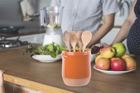 img 2 attached to 🍊 Ceramic Utensil Crock Holder - Palais Essentials (Orange, Natural Bottom, 7.5" Height)