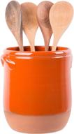 🍊 ceramic utensil crock holder - palais essentials (orange, natural bottom, 7.5" height) логотип