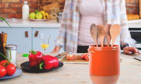 img 3 attached to 🍊 Ceramic Utensil Crock Holder - Palais Essentials (Orange, Natural Bottom, 7.5" Height)