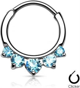 img 3 attached to SEO-Optimized Forbidden Body Jewelry 16g 11mm Rounded Top Clicker Hoop with 5-CZ Crystal Fan Design for Septum and Cartilage Piercings