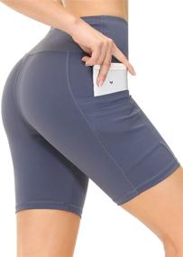 img 4 attached to 🩳 Eyesoul Women's High Waist Running Biker Shorts with Pockets - 7 Inch Yoga Shorts, Soft and Stretchy Spandex